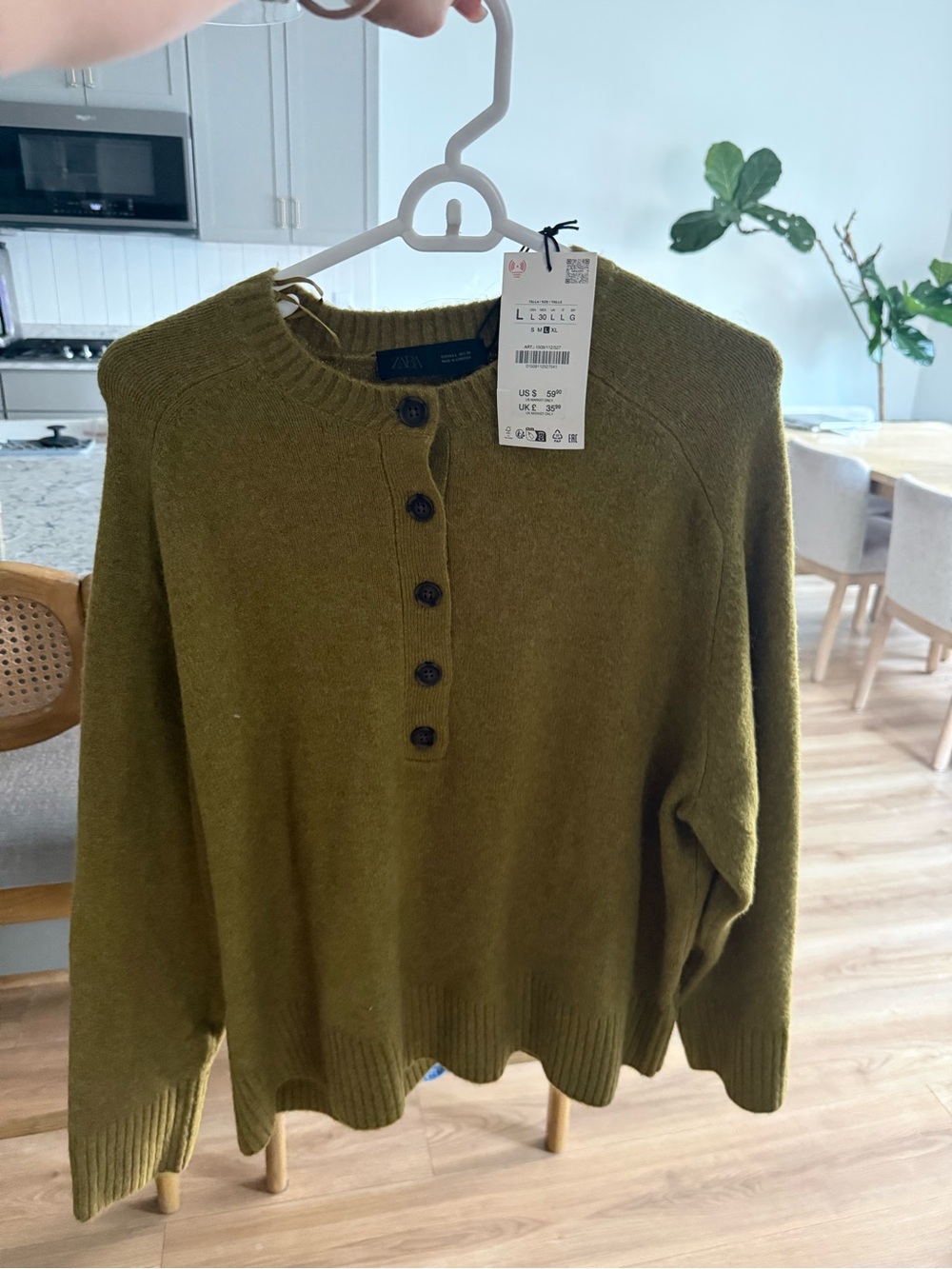 Zara Olive Button-Up Henley Sweater - Olive Green